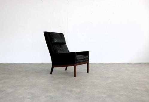 vintage fauteuil | easy chair | jaren 60 | Kai Lyngfeldt, Huis en Inrichting, Fauteuils, Gebruikt, Hout, Leer, 50 tot 75 cm, Minder dan 75 cm