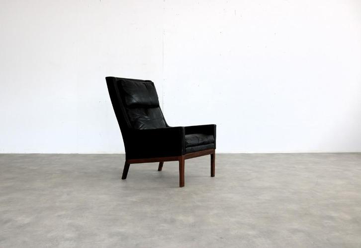 vintage fauteuil | easy chair | jaren 60 | Kai Lyngfeldt, Huis en Inrichting, Fauteuils, Gebruikt, Hout, Leer, 50 tot 75 cm, Minder dan 75 cm