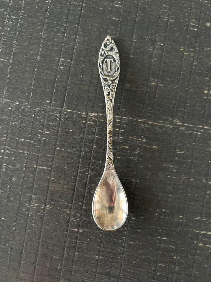 Verzilverde theelepel met letter T, Antiek en Kunst, Antiek | Bestek, Ophalen