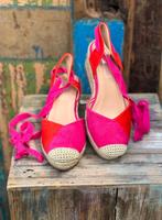 Suedine Orange Pink Sleehak Espadrilles mt 39, Nieuw, Oranje, Ophalen of Verzenden, Espadrilles of Moccasins