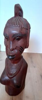 PHouten borstbeeld van een Traditionele Afrikaanse vrouw, Antiek en Kunst, Ophalen of Verzenden