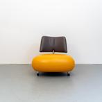 1x Leolux Pallone fauteuil geel / donkerbruin, Huis en Inrichting, Niet ingevuld, Gebruikt, Niet ingevuld, Leer
