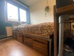 Steiger hout bed met matras, lattenbodem en 4 kisten, Huis en Inrichting, Slaapkamer | Bedden, Bruin, 140 cm, Zo goed als nieuw