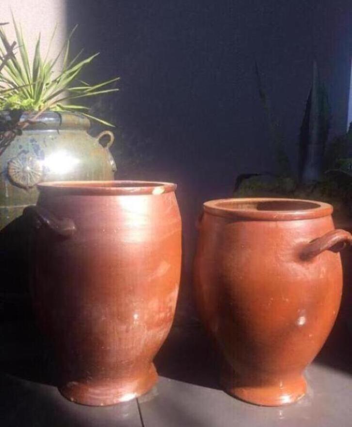 Oude Keulse potten bruin vorstbestendig 46-50cm, Tuin en Terras, Bloempotten, Gebruikt, Terracotta, Binnen, Balkon, Tuin, 40 tot 70 cm