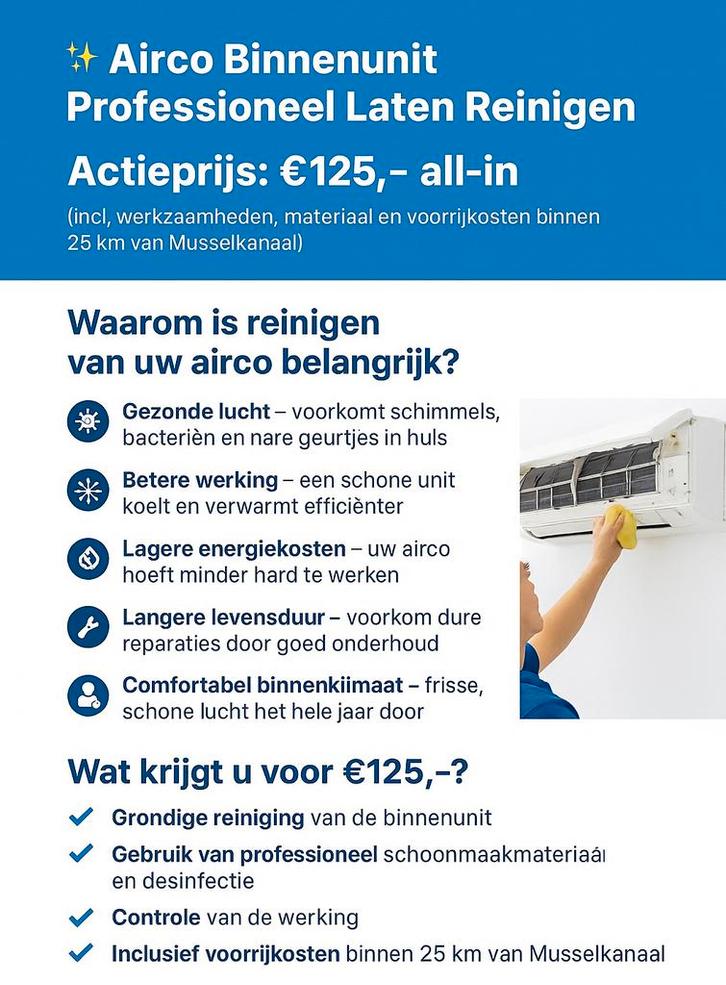 Airco binnenunit professionele reiniging airco onderhoud, Huis en Inrichting, Schoonmaakartikelen, Ophalen of Verzenden