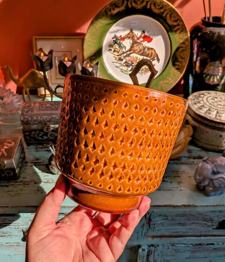 Retro Bloempot, Tuin en Terras, Bloempotten, Zo goed als nieuw, Aardewerk, Binnen, Minder dan 40 cm, Minder dan 25 cm, Rond, Ophalen of Verzenden