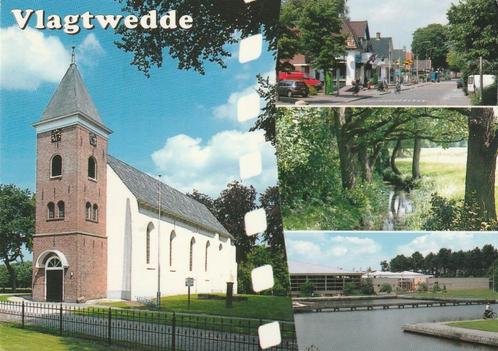 VLAGTWEDDE Kerk Dorpsgezichten Zwembad, Verzamelen, Ansichtkaarten | Nederland, Gelopen, Groningen, 1980 tot heden, Verzenden