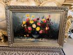 Prachtige groot olieverf bloemen schilderij, Antiek en Kunst, Kunst | Schilderijen | Klassiek, Ophalen of Verzenden