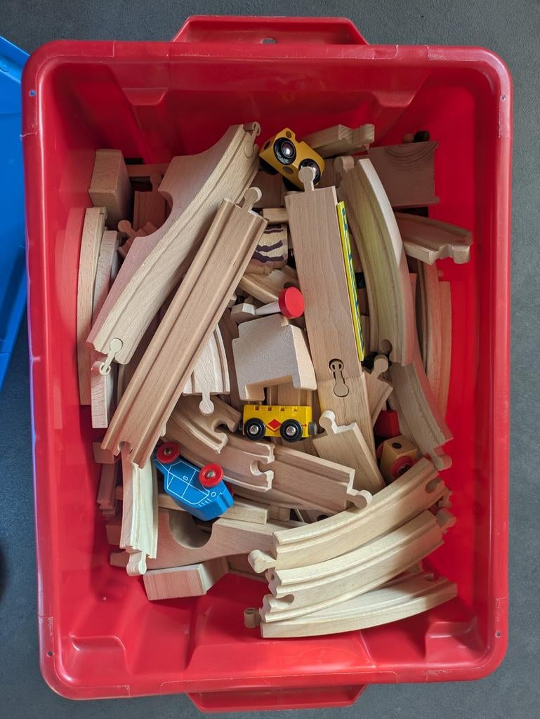 Houten Treinbaan met Accessoires, Kinderen en Baby's, Speelgoed | Overig, Gebruikt, Jongen of Meisje, Ophalen of Verzenden