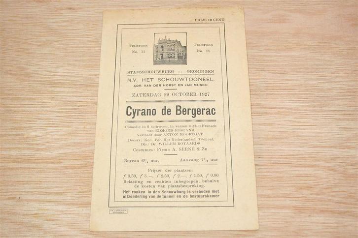 Cyrano de Bergerac 1927 —Programma Stadsschouwburg Groningen, Boeken, Geschiedenis | Stad en Regio, Gelezen, Ophalen of Verzenden
