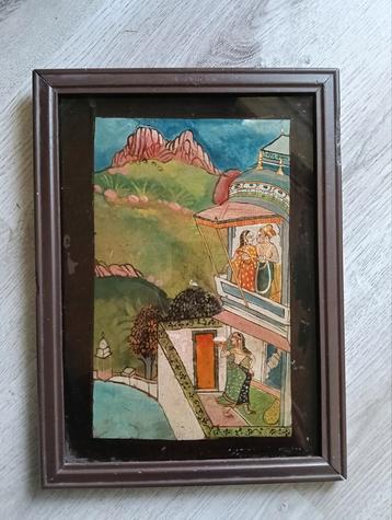 19e eeuw - Achterglasschildering  India Mughal - Rajasthani beschikbaar voor biedingen