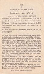 Oyen Johanna 1875 Heusden 1954 Den Bosch, Ophalen of Verzenden, Bidprentje
