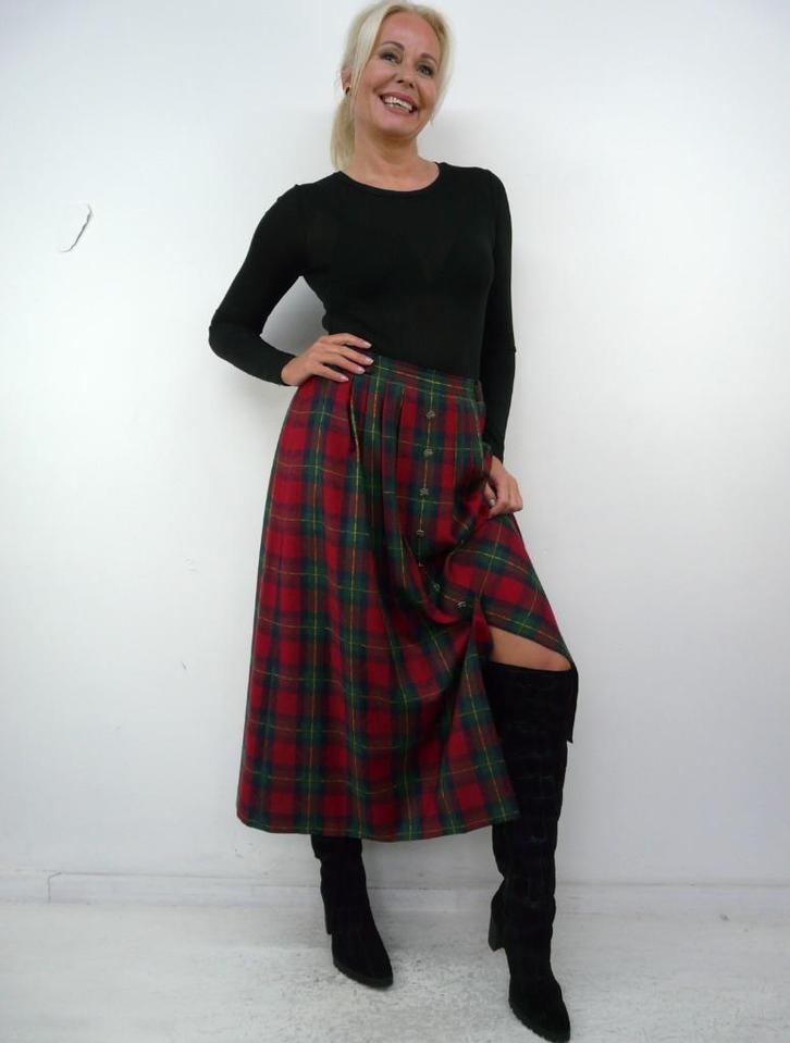 *Abfab Vintage Geruite Wollen Midi Rok M*, Kleding | Dames, Rokken, Zo goed als nieuw, Maat 38/40 (M), Onder de knie, Ophalen of Verzenden