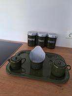 Donkergroen emaille thee / koffie set, Antiek en Kunst, Antiek | Emaille, Ophalen of Verzenden