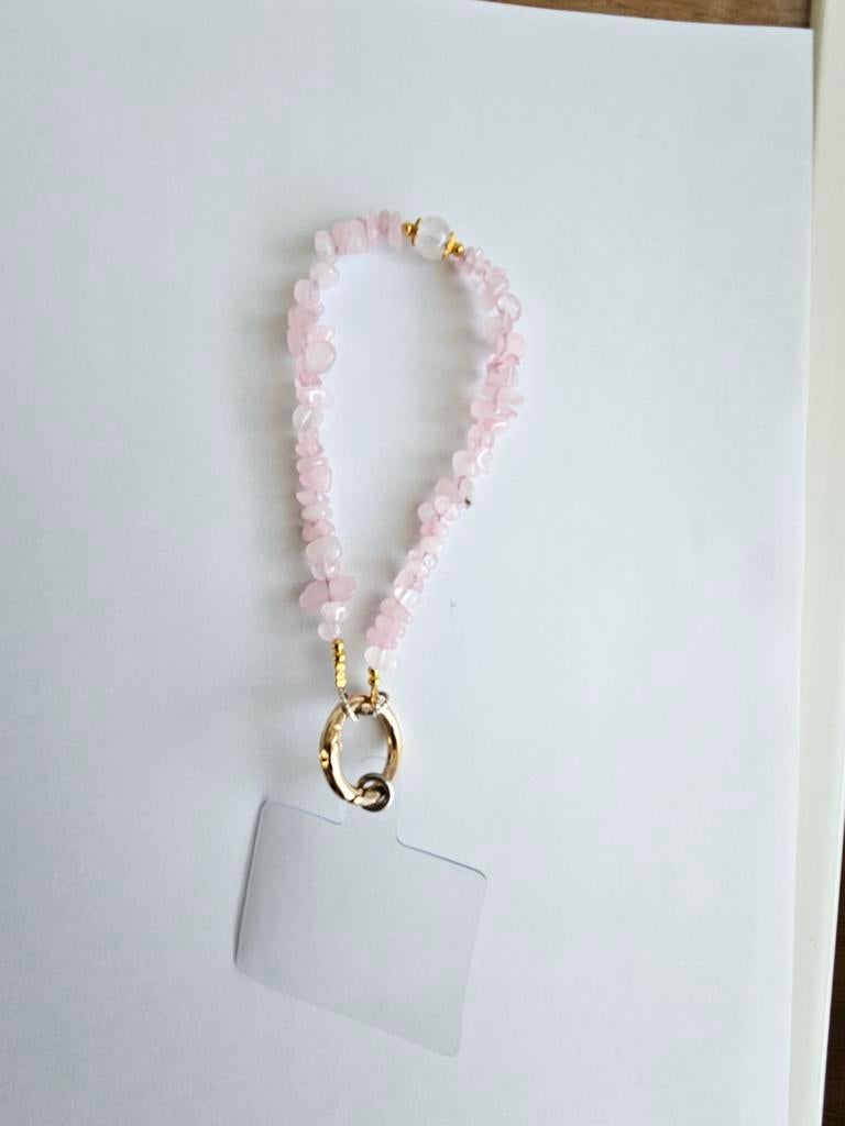 Edelsteen: Rozekwarts GSM koord gouden details 18cm, Ophalen of Verzenden, Nieuw