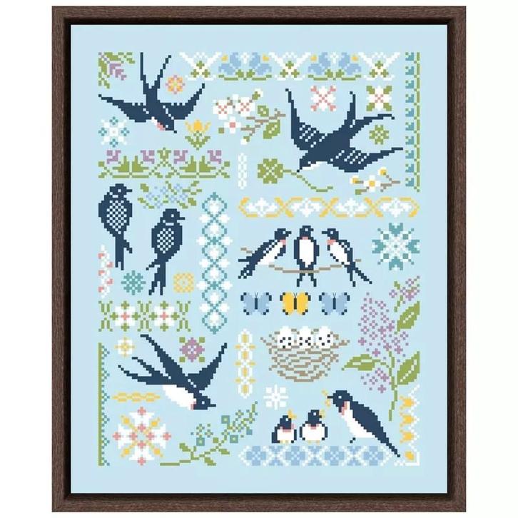 Borduurpatroon - Zwaluwen in de Lente - 14CT Aida 28 x 33 cm, Hobby en Vrije tijd, Borduren en Borduurmachines, Nieuw, Patroon