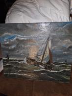 Schilderij van W. Rijksen - Zeilschip op woelige zee, Ophalen