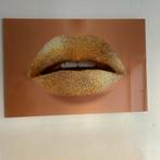 Glaskunst: Gouden Lippen & Panterprint - 80x120cm, Huis en Inrichting, Woonaccessoires | Schilderijen, Tekeningen en Foto's, Ophalen