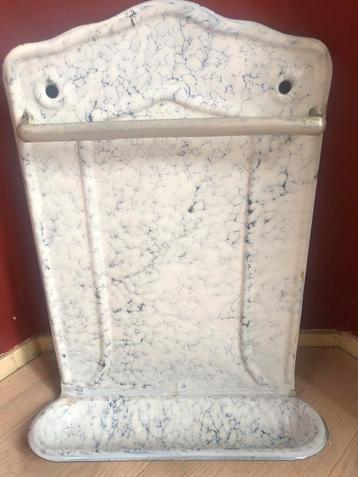 Brocante zeldzaam blauw wit gemarmerde emaille lepelrek beschikbaar voor biedingen