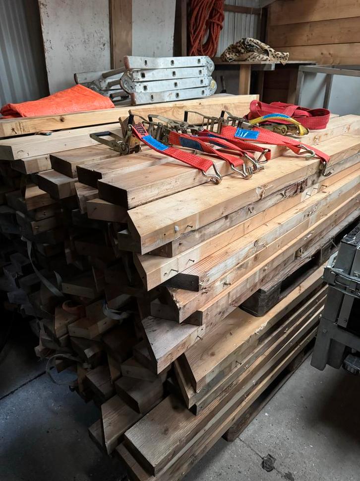 Vuren Balken - Gebruikt, Doe-het-zelf en Verbouw, Hout en Planken, Gebruikt, Balk, Vuren, 200 tot 250 cm, 50 mm of meer, Ophalen of Verzenden