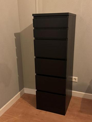 Ladekast 6 lades ikea zwartbruin/spiegelglas