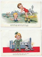 2 ansichtkaarten door illustrator Jim Patt 1938, Gelopen, Kinderen, Ophalen of Verzenden, 1920 tot 1940