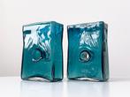 2x vintage vazen vaas donut kristalglas azuurblauw retro, Huis en Inrichting, Gebruikt, Blauw, Ophalen of Verzenden, Glas
