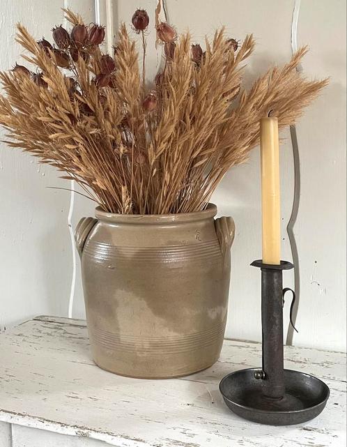 Brocante oude Franse grespot / gres pot beboterd, Antiek en Kunst, Curiosa en Brocante, Ophalen of Verzenden