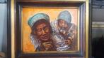 Oulieverf op doek moeder met met haar baby op de rug, Ophalen of Verzenden