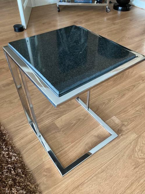 Bijzet/ Cocktail tafel Marmer/Chroom Eric Kuster stijl, Huis en Inrichting, Tafels | Bijzettafels, Zo goed als nieuw, Vierkant