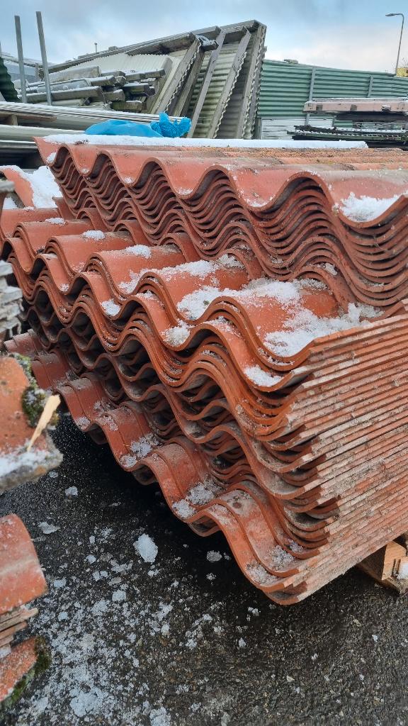 Vezelcement golfplaten ( 417 ), Doe-het-zelf en Verbouw, Dakpannen en Dakbedekking, Gebruikt, Golfplaat, Steen of Klei, Zwart