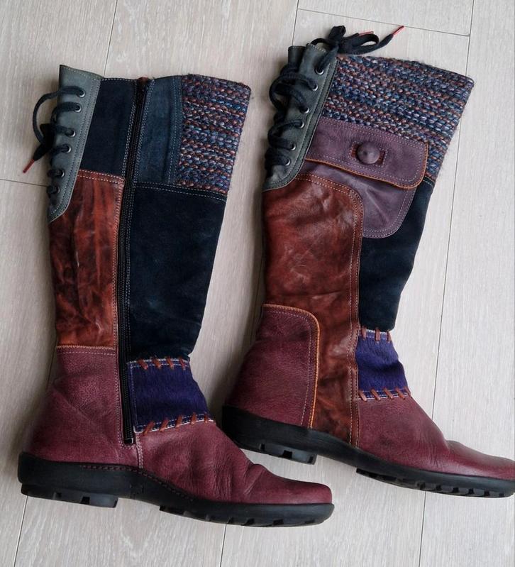 Think! ZGAN patchwork laarzen, maat 40, Kleding | Dames, Schoenen, Zo goed als nieuw, Hoge laarzen, Zwart, Ophalen of Verzenden