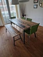 Unieke Eetkamertafel met Bank en Stoelen, Ophalen, Gebruikt, Bruin, Vier