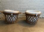 Riviera maison rattan grote bloempot 2 stuks, Ophalen, Steen, Gebruikt, Rond