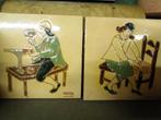 2 oude tegels met ambachten 15x15 stoelenmatter, schoenmaker, Antiek en Kunst, Antiek | Wandborden en Tegels, Ophalen of Verzenden