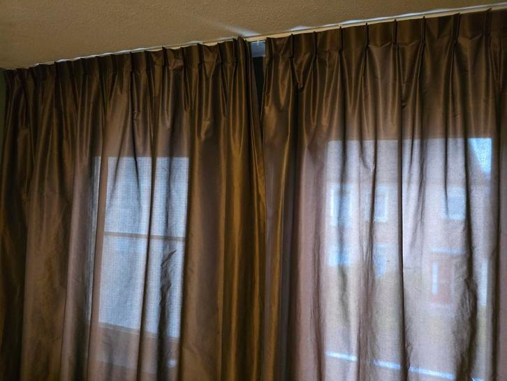 Bruine lichtdoorlatende gordijnen (2x 175x200cm), Huis en Inrichting, Stoffering | Gordijnen en Lamellen, Gebruikt, 200 cm of meer