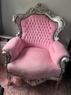 Barok troon Fauteuil Roze met Zilver, Huis en Inrichting, Fauteuils, Ophalen, Gebruikt, Barok, Minder dan 75 cm
