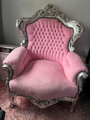 Barok troon Fauteuil Roze met Zilver beschikbaar voor biedingen