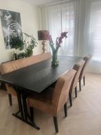 Industriële Eetkamerset met Bank & Leren Stoelen, Huis en Inrichting, Tafels | Eettafels, Ophalen, 200 cm of meer, 50 tot 100 cm