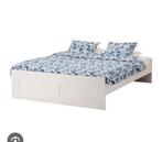 Ikea bed Brimnes 140x200 incl lattenbodems, Ophalen, Gebruikt, Wit, Tweepersoons