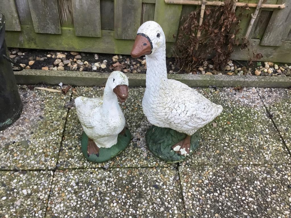 Ganzen van beton., Tuin en Terras, Tuinbeelden, Ophalen, Gebruikt, Beton, Dierenbeeld