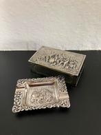 Asbakje en luciferdoos-houder verzilverd, Antiek en Kunst, Antiek | Goud en Zilver, Ophalen