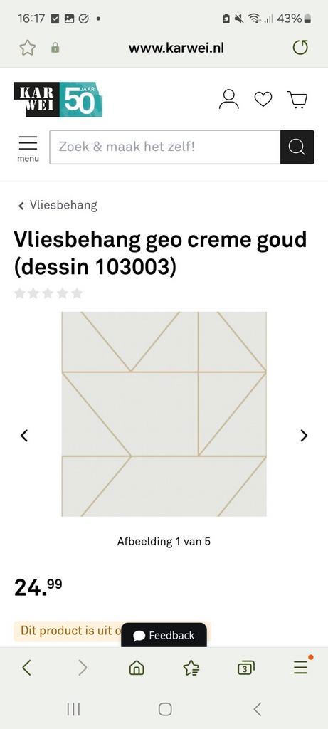 Vliesbehang Geo Creme Goud - Graham & Brown, Huis en Inrichting, Stoffering | Behang, Wit, Beige, Geel, Ophalen of Verzenden