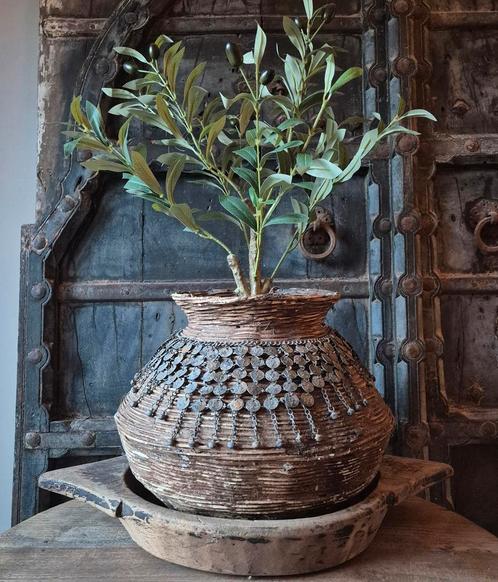 Kunst olijfboom, marokkaanse ketting, leemmand, houten schaa, Huis en Inrichting, Woonaccessoires | Schalen en Manden, Nieuw, Rond