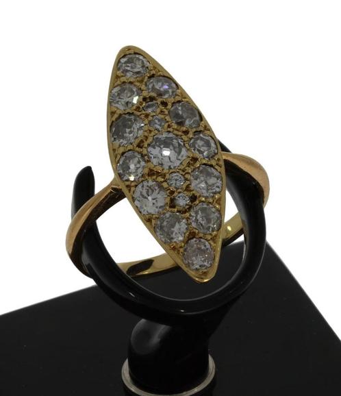 18k gouden dames luxe ring 17 grote diamanten prinsessen, Sieraden, Tassen en Uiterlijk, Antieke sieraden, Ring, Goud, Met edelsteen