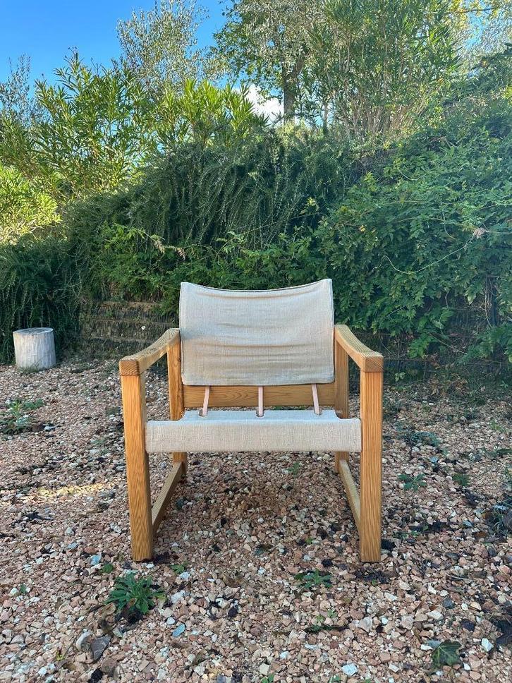 Vintage IKEA safari stoel Karin Mobring, Huis en Inrichting, Fauteuils, Gebruikt, Hout, Stof, 50 tot 75 cm, Minder dan 75 cm, Ophalen