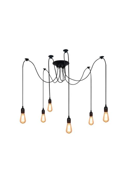 Hanglamp - 6 fittingen - Zwart - Industrieël, Huis en Inrichting, Lampen | Hanglampen, Nieuw, Metaal, Overige materialen, Ophalen of Verzenden
