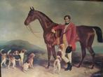 Groot "schilderij" met een edelman, zijn paard en honden, Ophalen of Verzenden