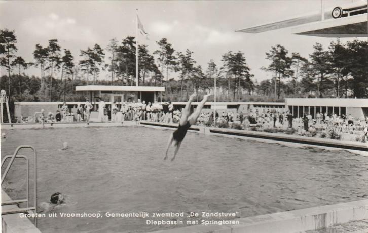 VROOMSHOOP Zwembad De Zandstuve, Verzamelen, Ansichtkaarten | Nederland, Ongelopen, Overijssel, 1960 tot 1980, Verzenden