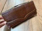 Vintage avondtas Clutch bruin leer lijkt slangenleer oid, Ophalen of Verzenden
